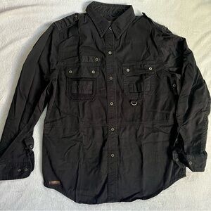 Vintage Classic Ralph Lauren 1967 Military Snap Up Black Long Sleeve Shirt